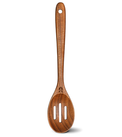 ICSTI Cucharón de madera con ranuras grande para escurrir líquidos con eficiencia.