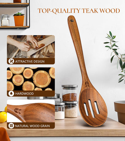 ICSTI Cucharón de madera ergonómico con mango largo para mezclar con comodidad.