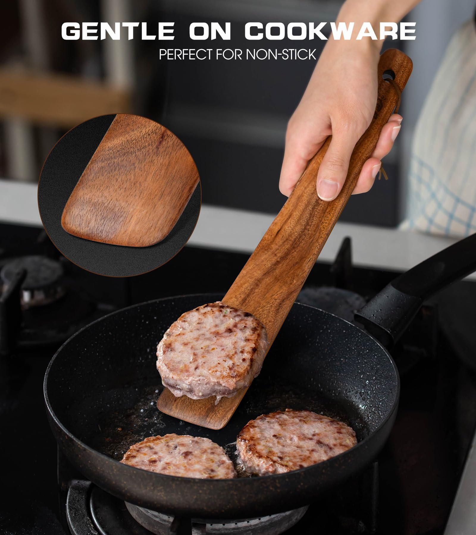 ICSTI espátula de teca con mango ergonómico para un agarre cómodo