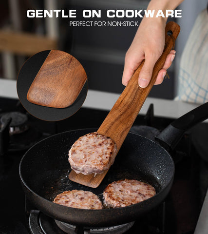 ICSTI espátula de teca con mango ergonómico para un agarre cómodo