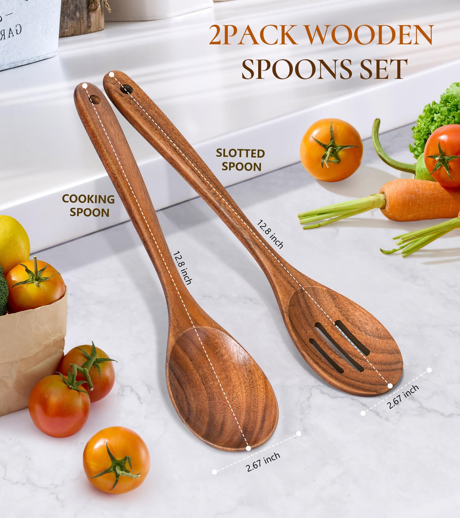 ICSTI set dos cucharas madera teca, duraderas y aptas para cocina antiadherente.