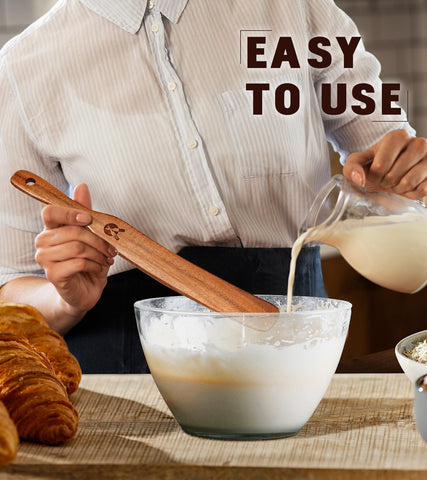 ICSTI spurtle resistente al calor de teca natural para uso seguro en sartenes antiadherentes
