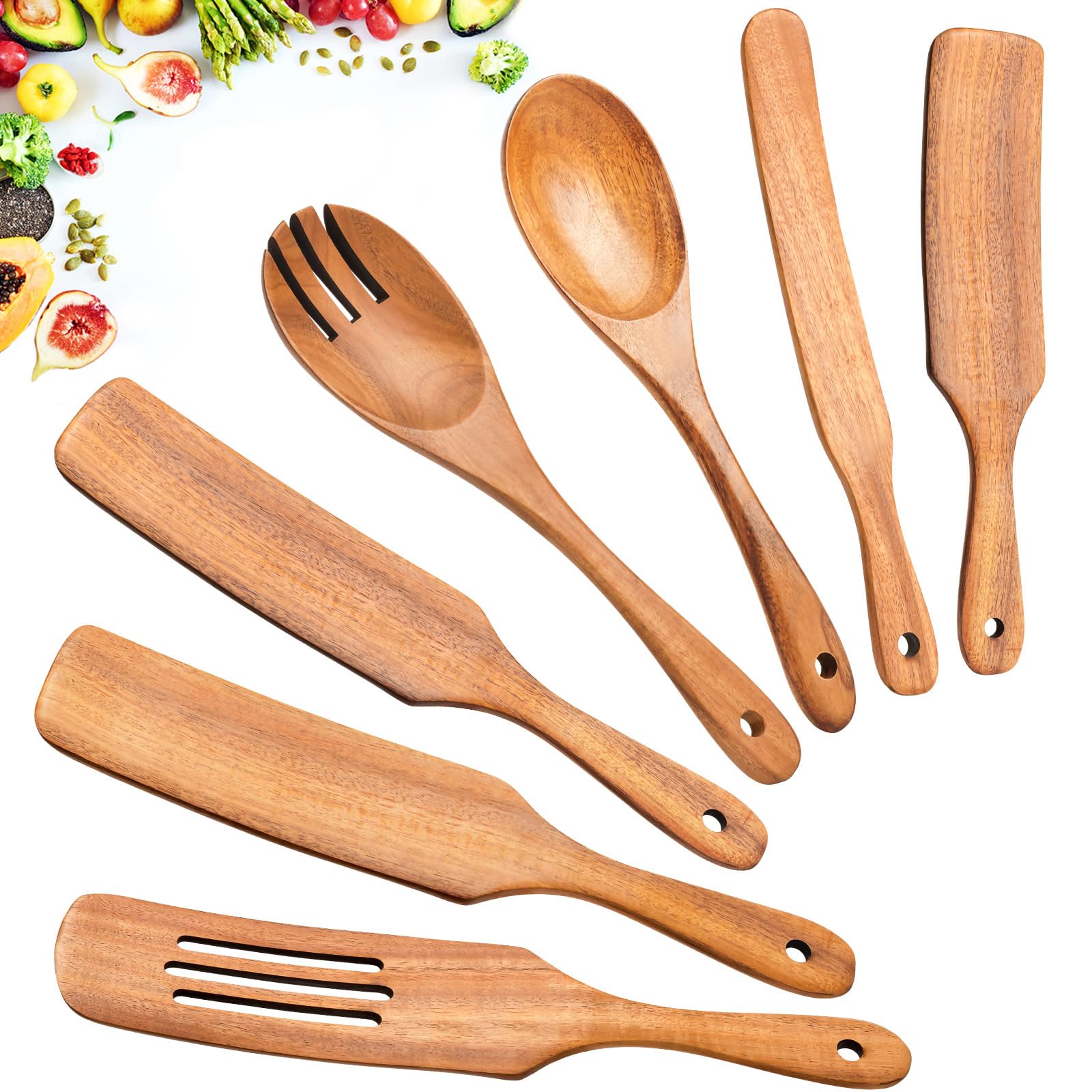 ICSTI spurtle de madera, juego versátil de 7 piezas para cocinar.