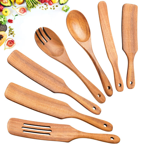 ICSTI spurtle de madera, juego versátil de 7 piezas para cocinar.