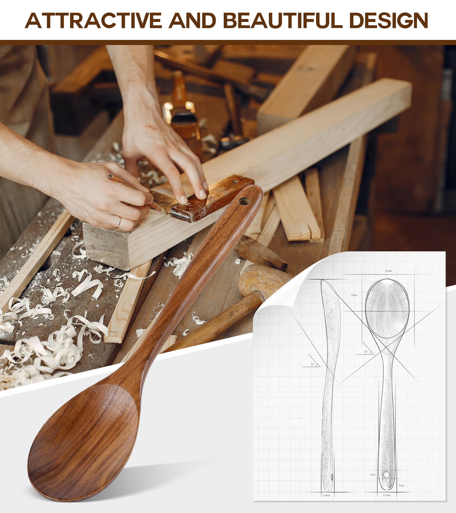 Utensilios ICSTI de madera fáciles de limpiar y mantener.