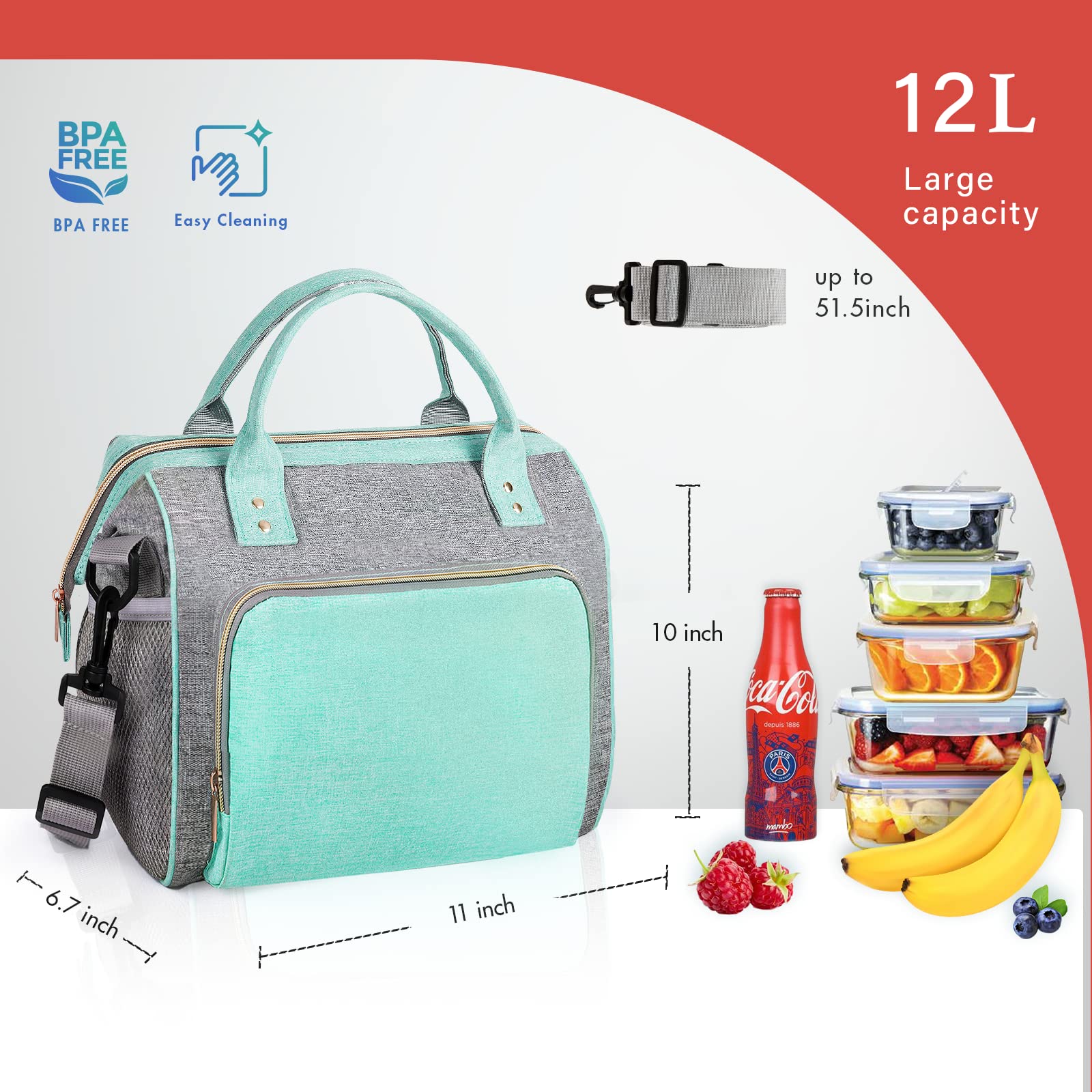 IDEATECH bolsa de almuerzo turquesa con bolsillos externos para accesorios