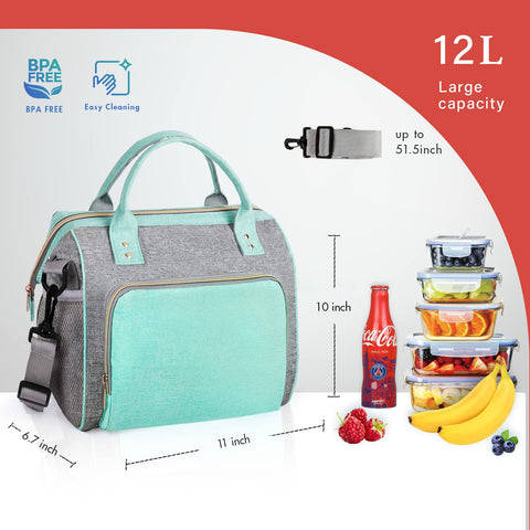 IDEATECH bolsa de almuerzo turquesa con bolsillos externos para accesorios