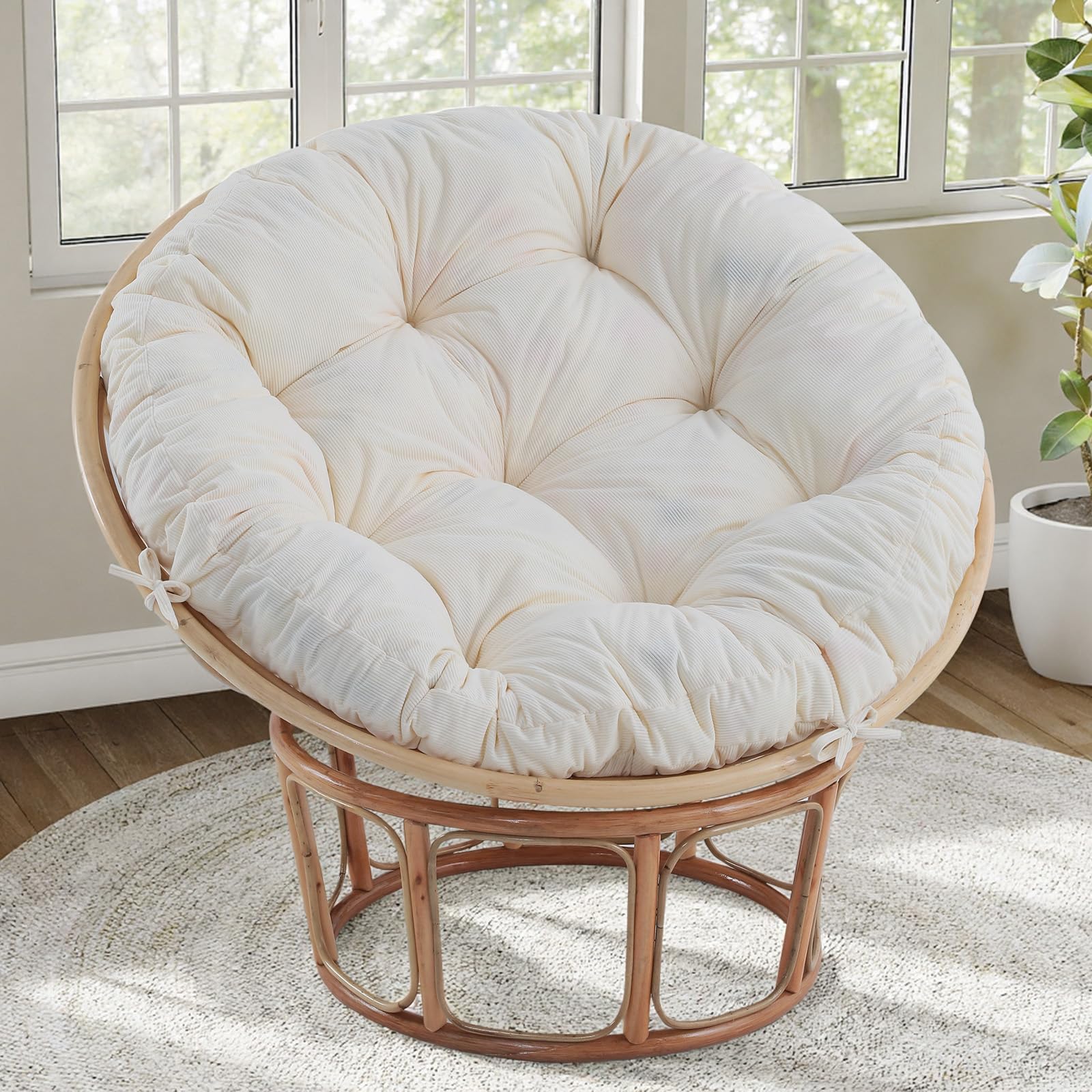 Idee-home cojin circulo papasan beige, ideal para lectura relajante en cualquier rincón.