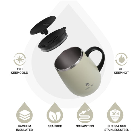 Ideus taza termica 16oz Celadon, manija ergonómica para agarre cómodo