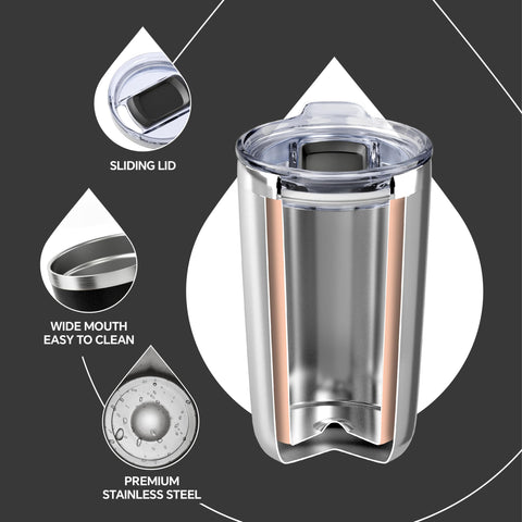 Ideus tumbler interior de acero inoxidable 304 sin óxido.