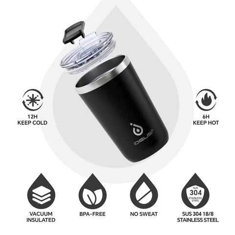 Ideus tumbler con aislamiento doble pared para conservar temperatura.