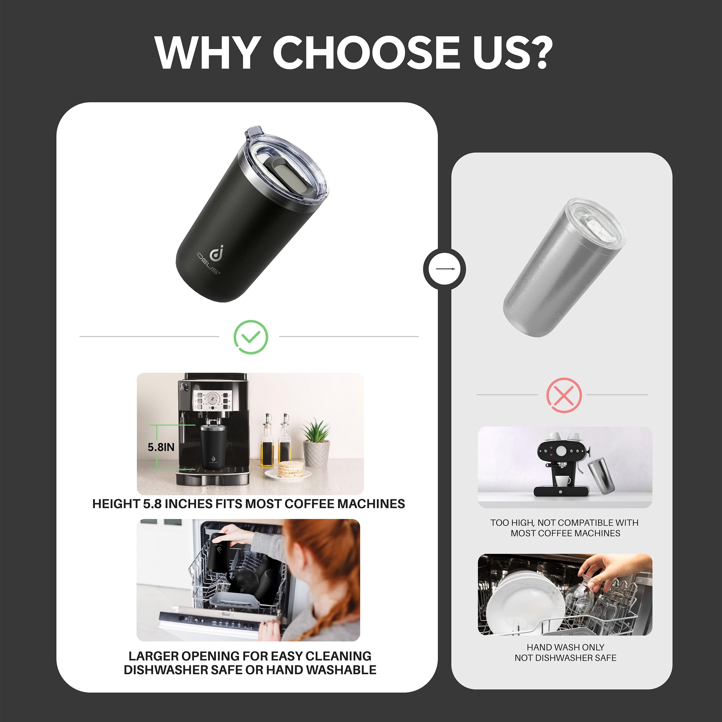 Ideus tumbler con capacidad de 20 onzas para bebidas.
