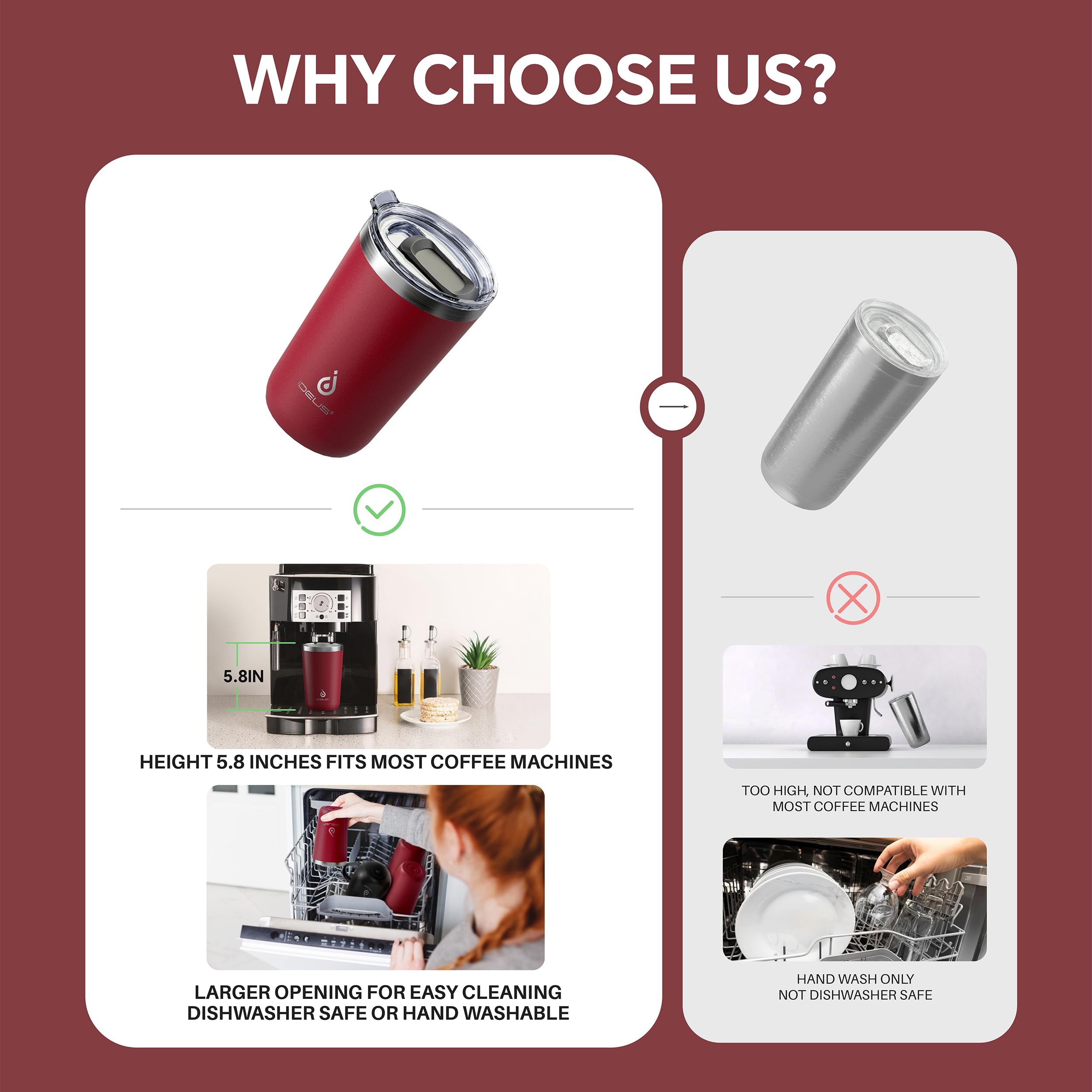 Ideus Tumbler de 20oz con boca amplia para infusiones y hielo