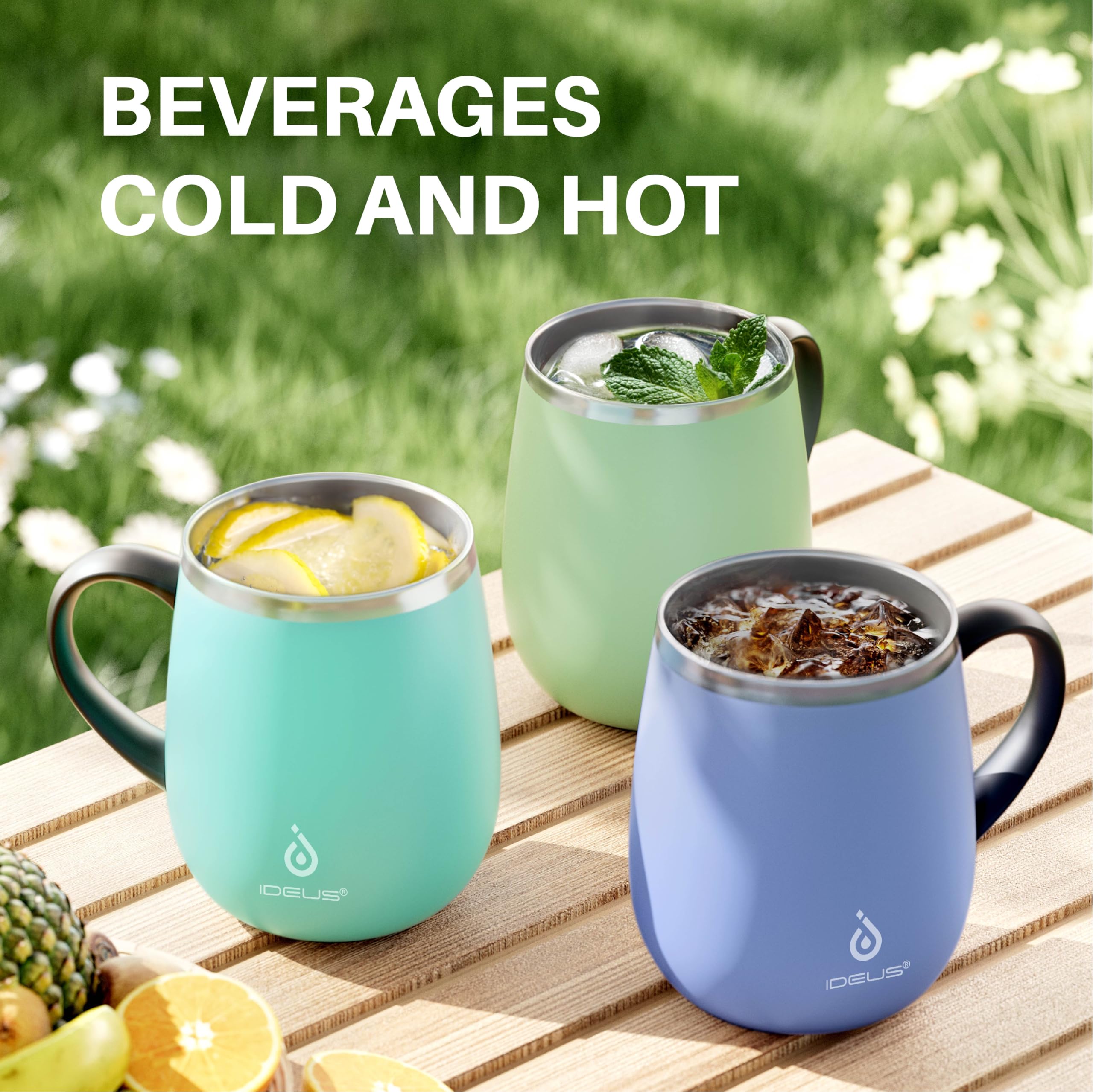 Ideus vaso térmico 16oz, acero inoxidable 304 duradero.