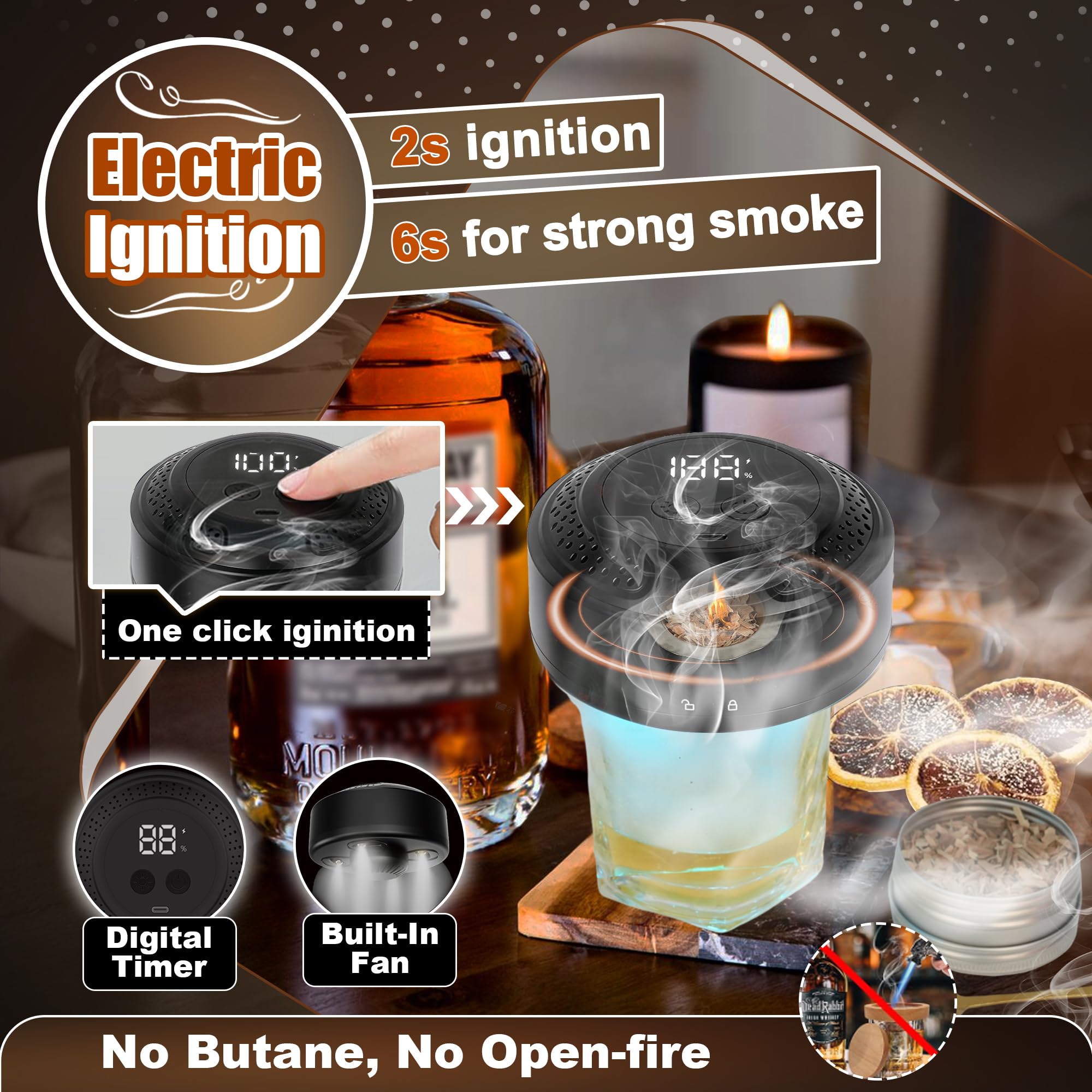 iEGrow kit humo whiskey iluminación con diodos luminosos: ambiente agradable.