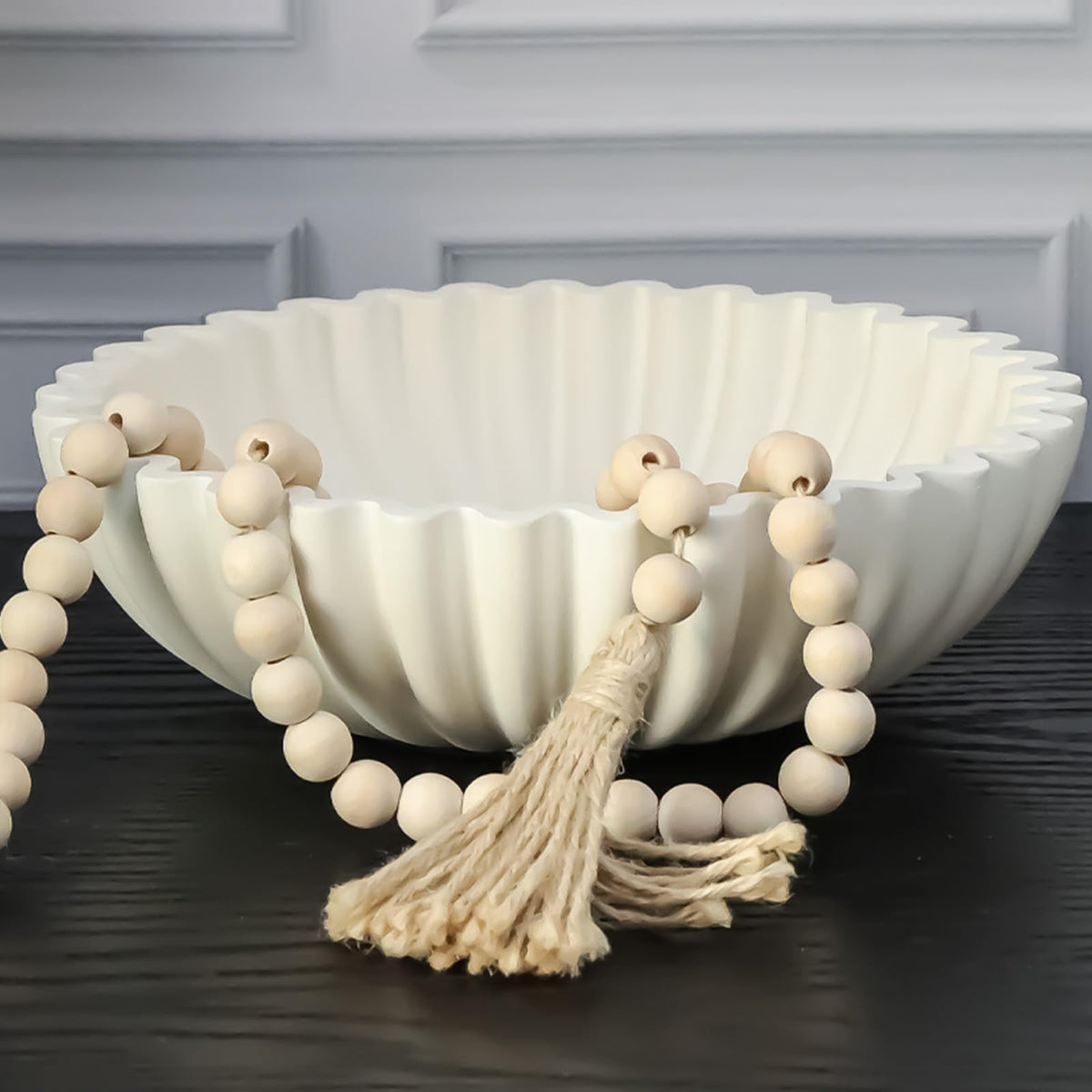 Iemegumi cuenco decorativo blanco grande en centro de mesa, punto focal elegante