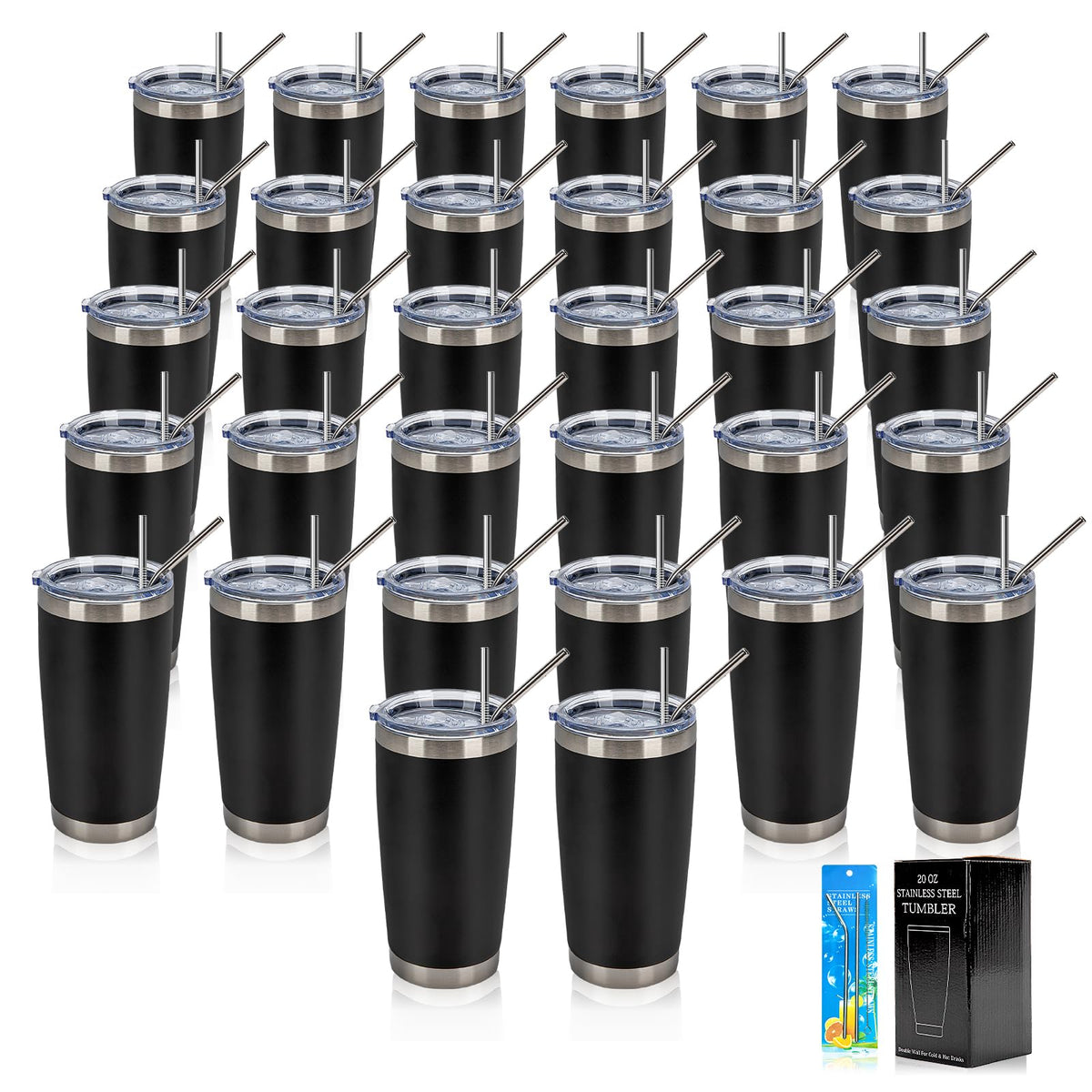 Vaso IEOVIEE de 20 onzas en pack de 32 con tapas y pajillas, ideal para fiestas