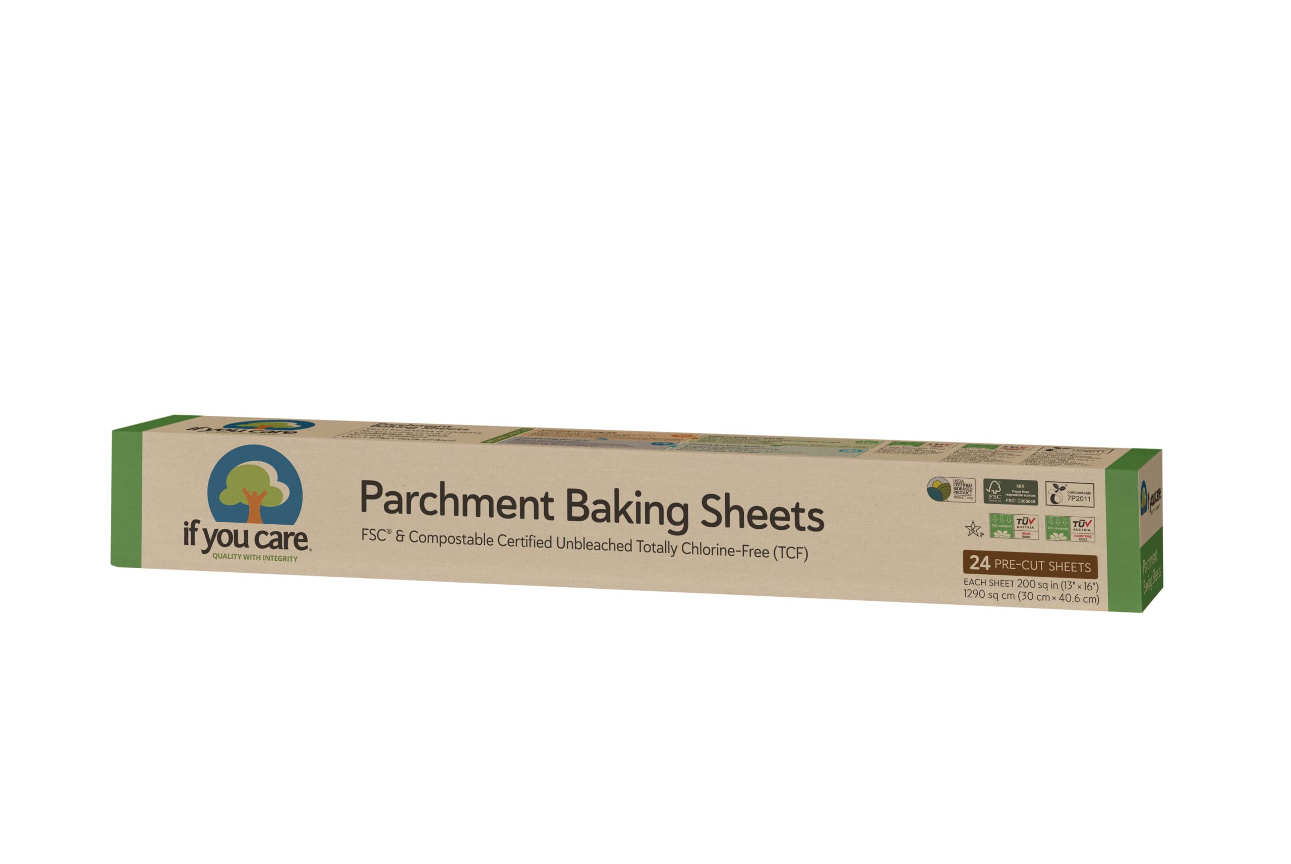 If You Care papel para hornear, laminas precortadas de 24, antiadherentes y libres de cloro, para hornear limpio.