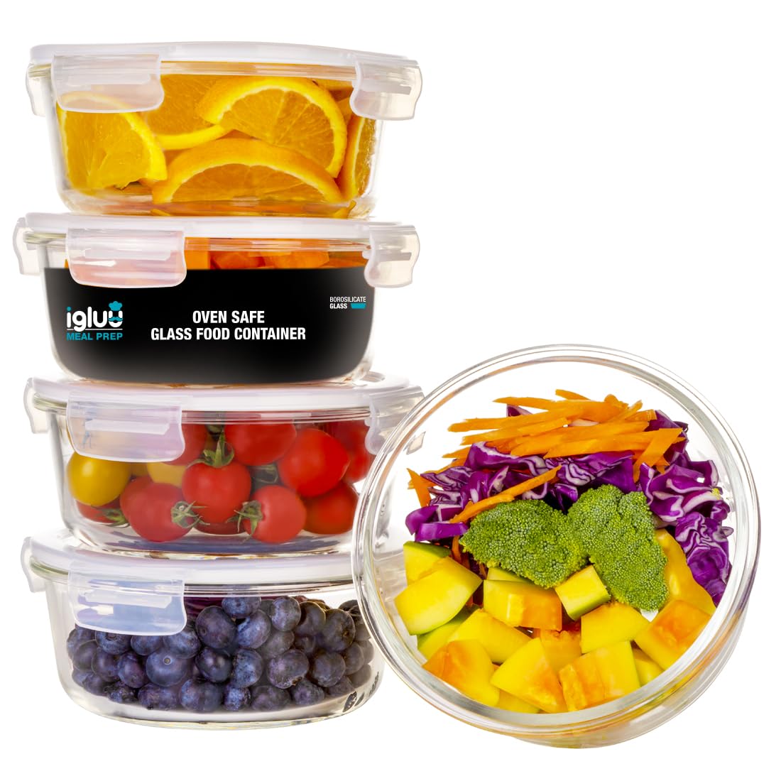 Igluu Meal Prep contenedor cristal redondo para porciones y conservación seguras