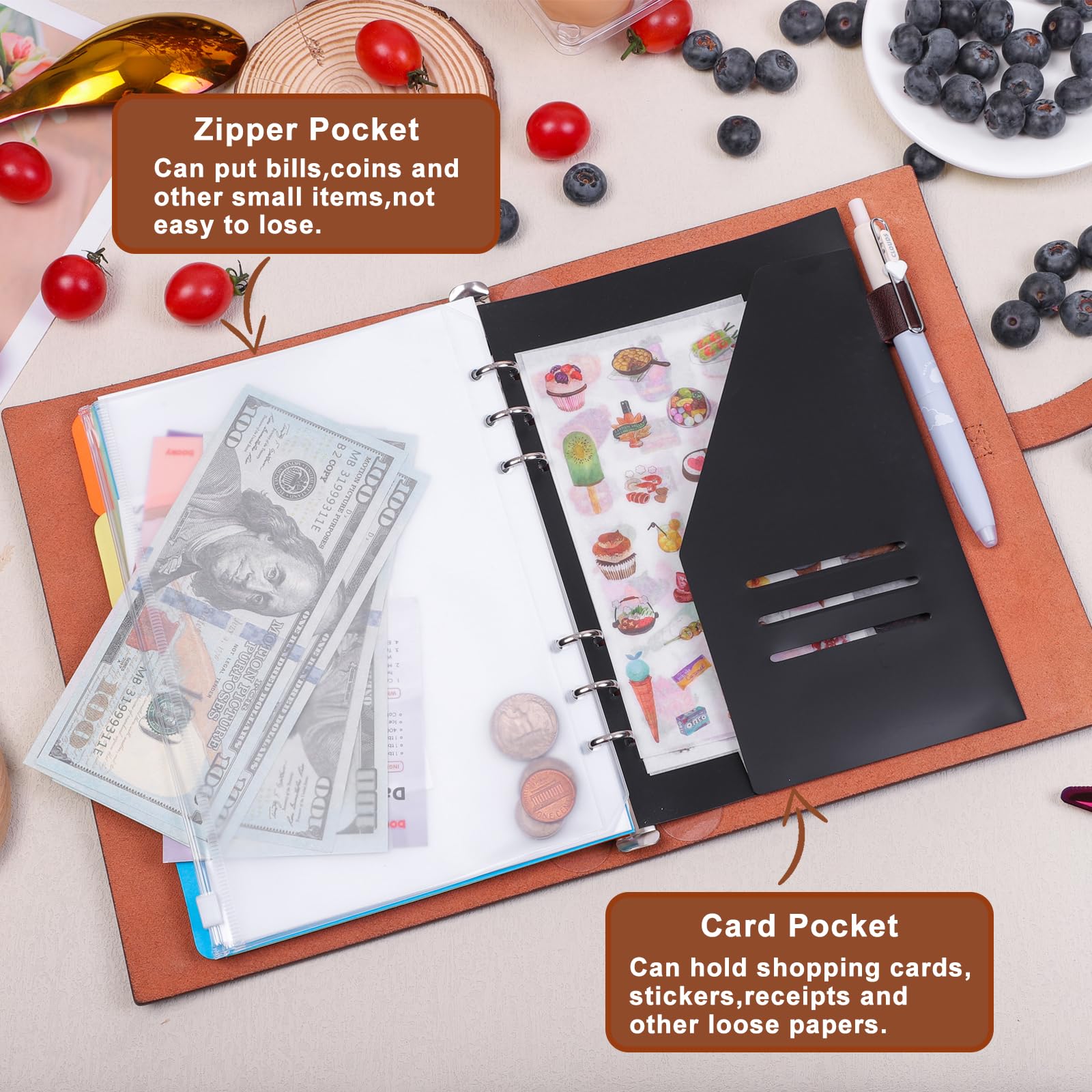 iHoesdste cuaderno de recetas incluye separadores y adhesivos para organizar.