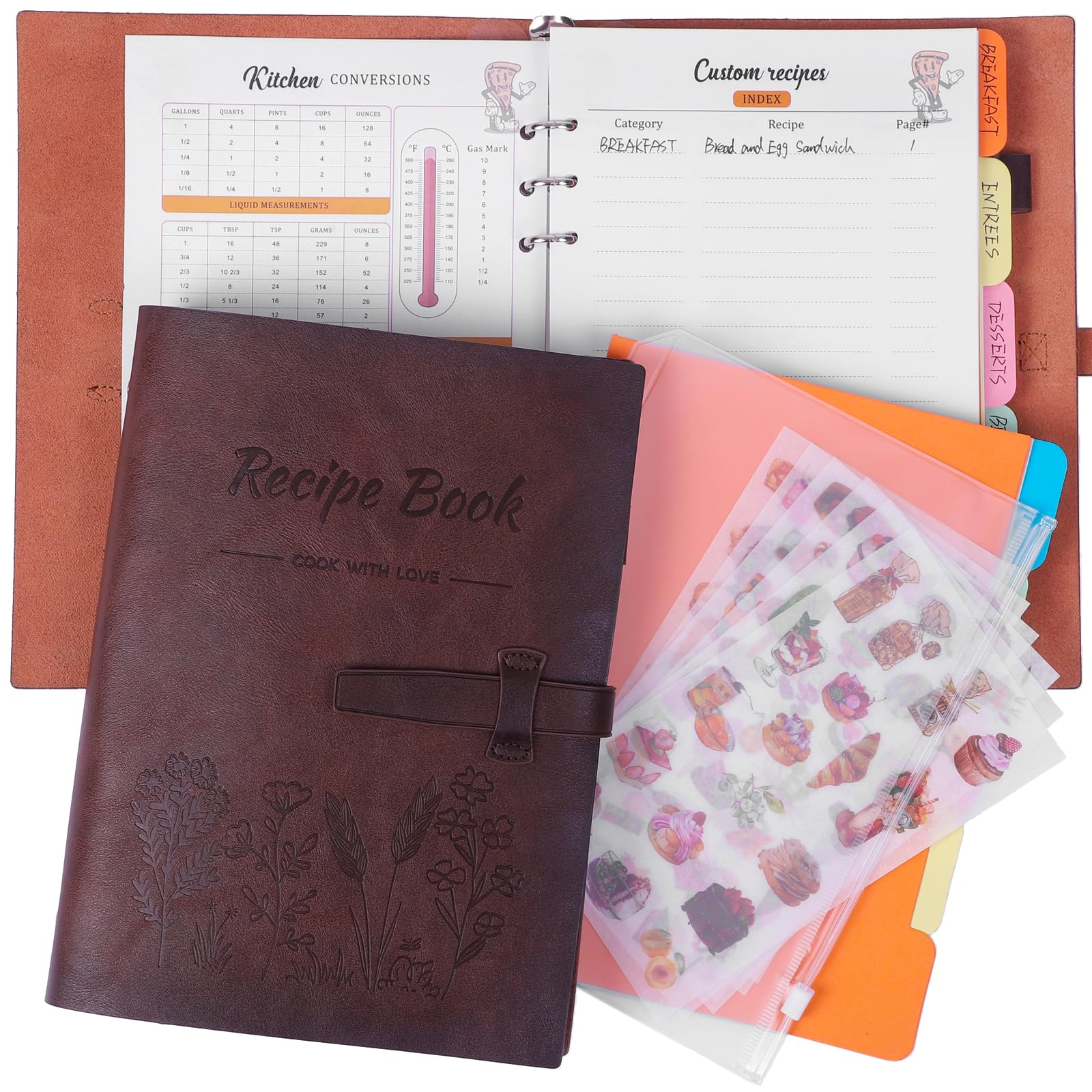 iHoesdste libro de recetas con cuero exterior, cubierta auténtica, ideal para guardar recetas familiares.