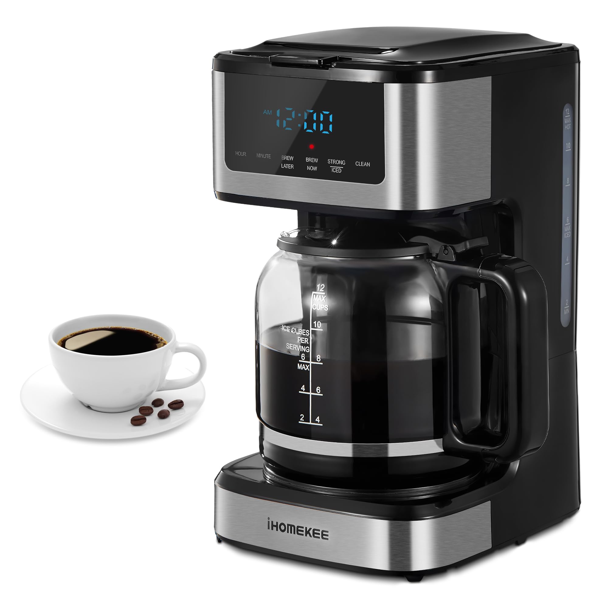 Ihomekee Cafetera de goteo 12 tazas para oficina y hogar, ideal para grupos