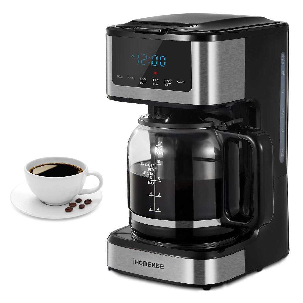 Ihomekee Cafetera de goteo 12 tazas para oficina y hogar, ideal para grupos