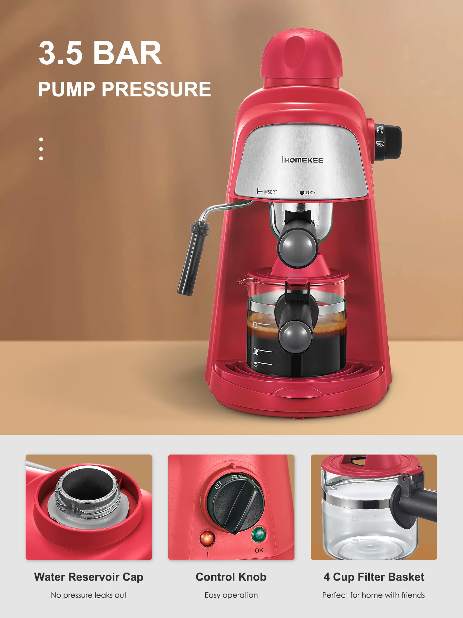 Ihomekee CM6810 crema dorada, espresso con cuerpo suave.