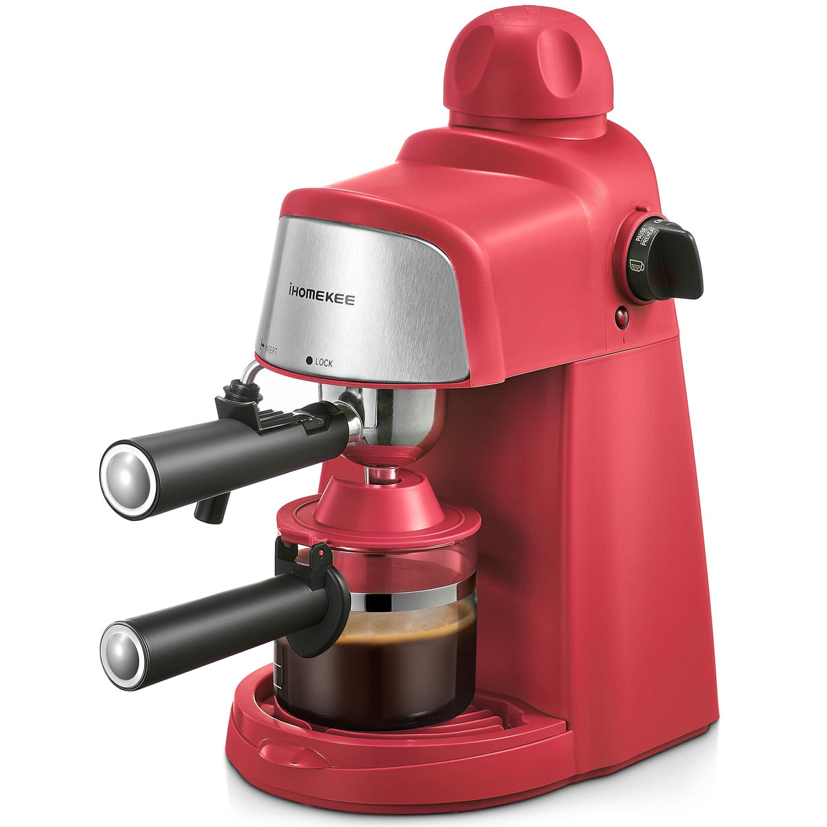 Ihomekee CM6810 frente con taza, espresso rápido y fácil de preparar.