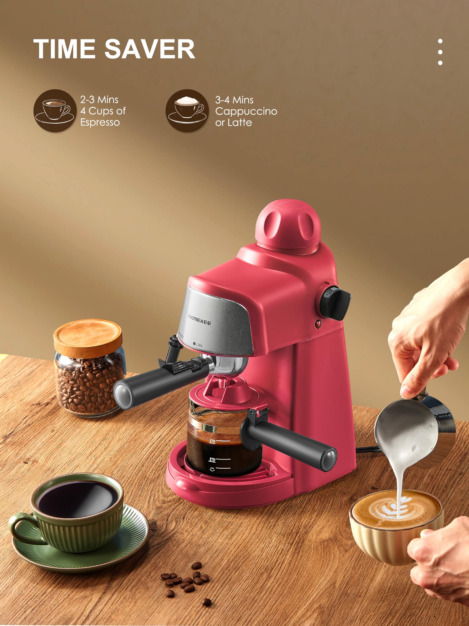 Ihomekee CM6810 precalentamiento rápido, listo para preparar café en segundos.