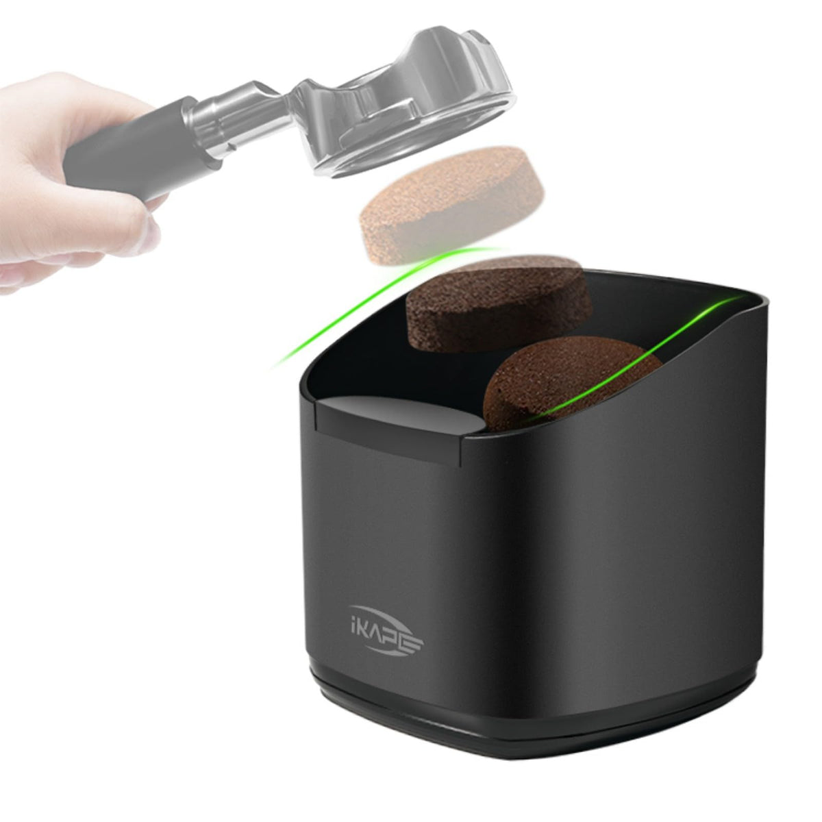 IKAPE caja para posos de café frontal, facilita desechar posos y mantener la encimera limpia.