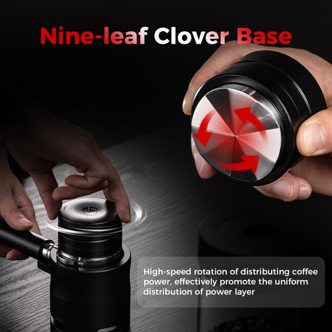 IKAPE distribuidor espresso 53.3mm ajusta altura adaptable para dosis variables y contacto consistente.