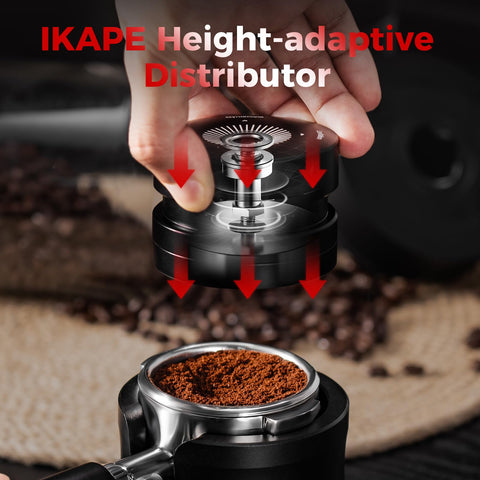 IKAPE distribuidor espresso 53.3mm diseño 9 cuchillas para una distribución potente y uniforme.