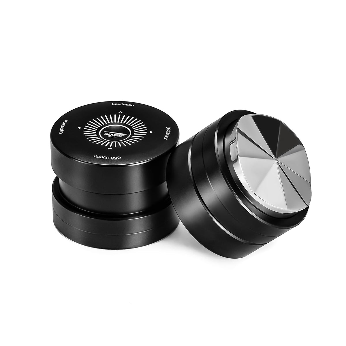 IKAPE distribuidor espresso 53.3mm con doble cojinete y suspensión magnética para giro suave.