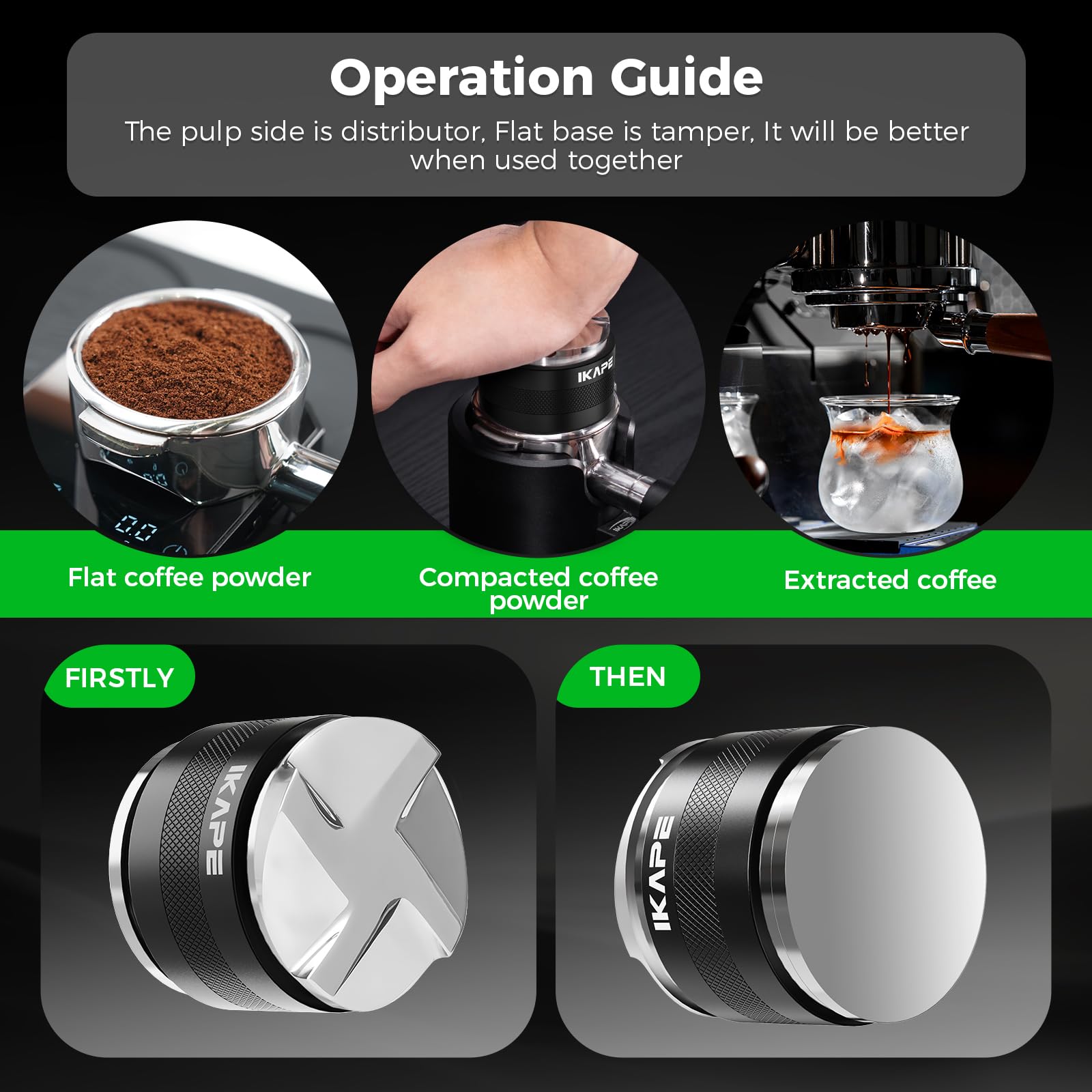IKAPE distribuidor espresso, acero inoxidable 304 resistente y duradero.