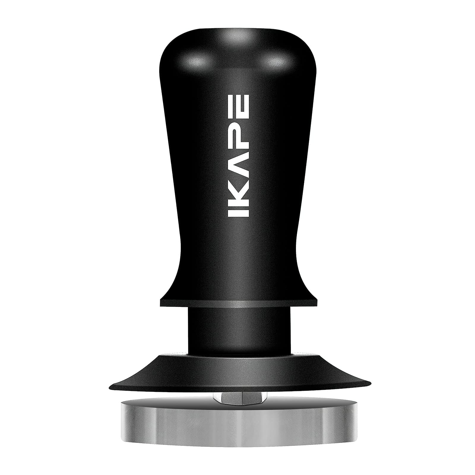 Tamper IKAPE con base plana de 53mm en uso para espresso uniforme