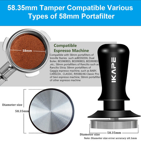 IKAPE taponador 58.35 mm con mango ergonómico para uso cómodo.