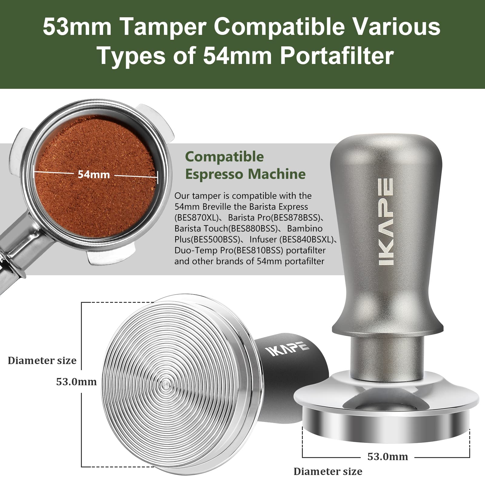 IKAPE prensador espresso 53mm calibrado con muelle para presión estable