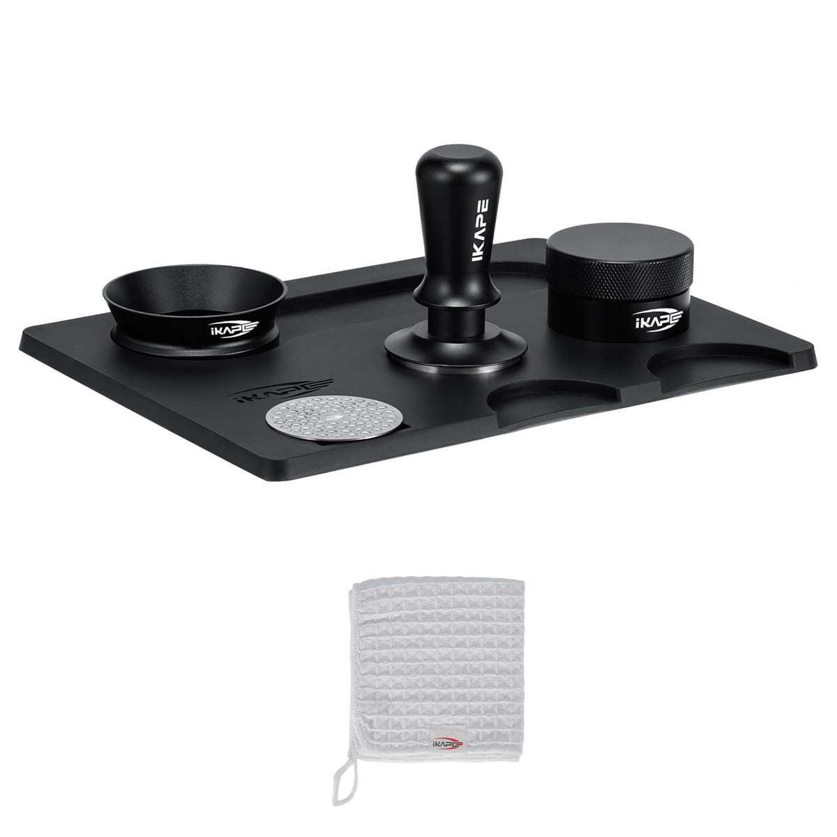 IKAPE tampers para espresso kit negro 6 en 1 para consistencia y crema equilibrada.