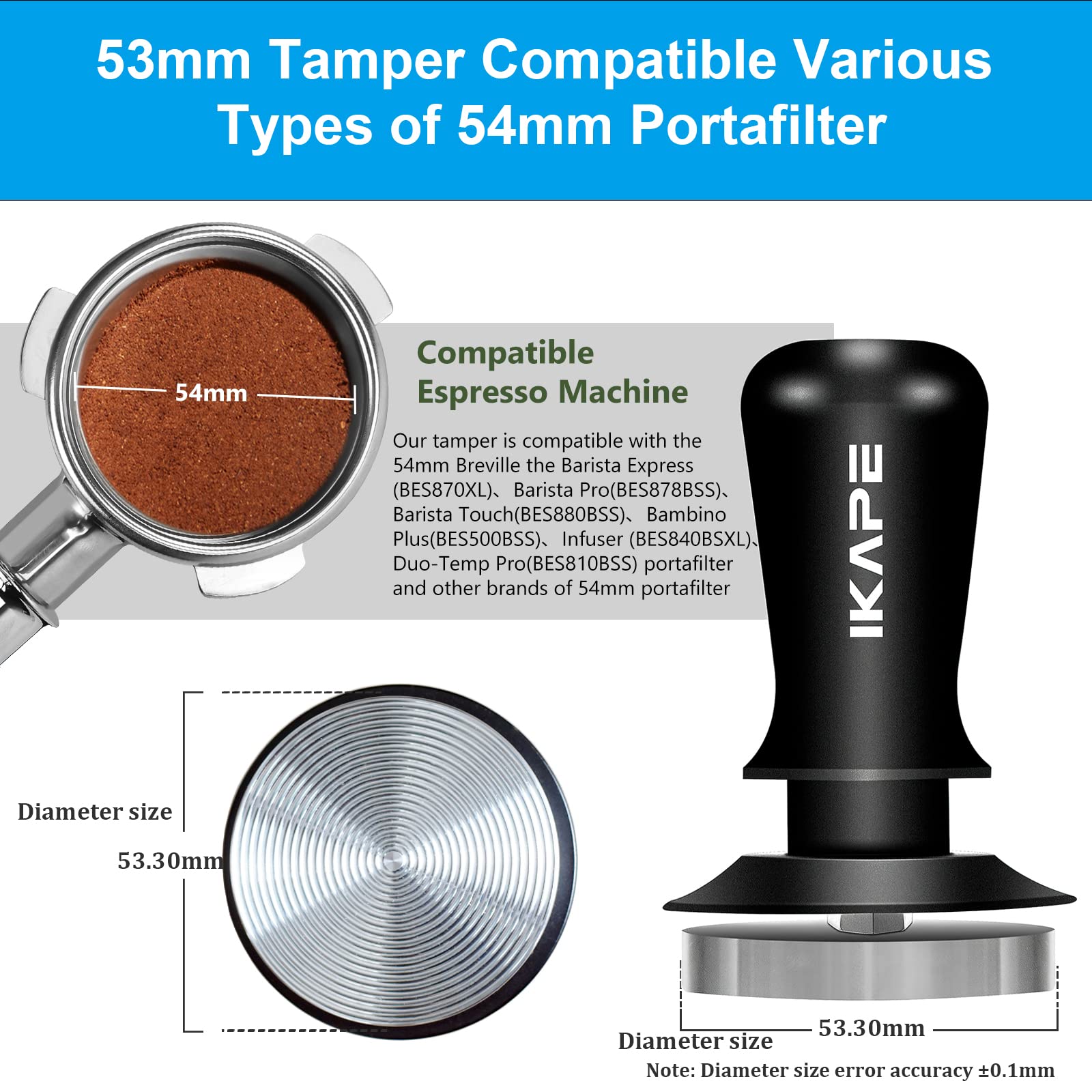 Tamper IKAPE con resorte calibrado para extracción estable