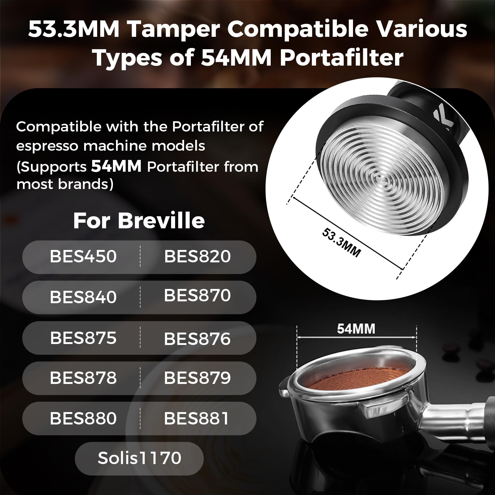 IKAPE tamper disponible en 51, 53,3 y 58,35 mm para portafiltros