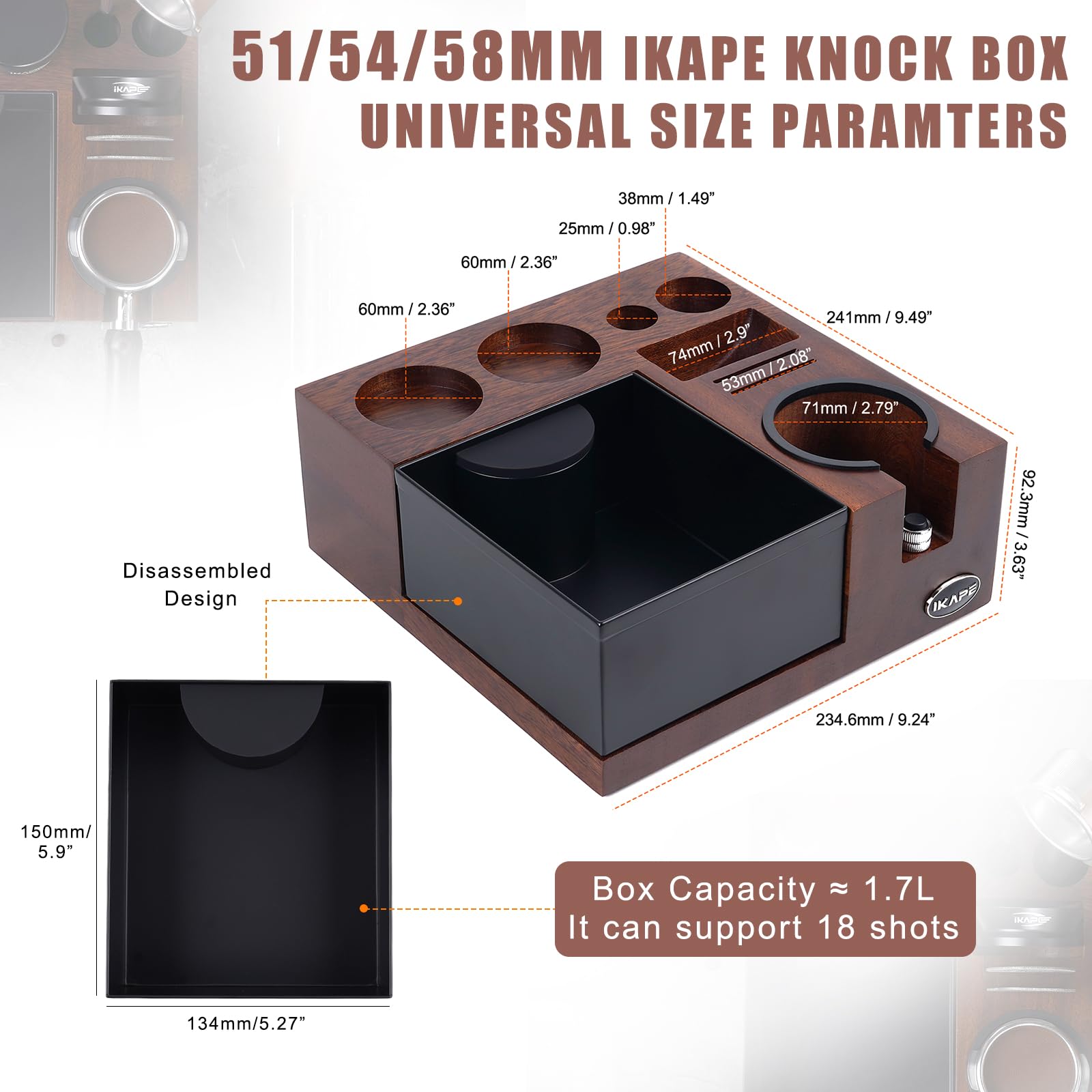 IKAPE V5 base de nogal natural, soporte estable para la estación de espresso.