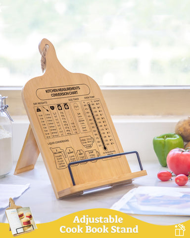 IKEDAS Soporte de libro de cocina de bambú para exhibir recetas y notas.