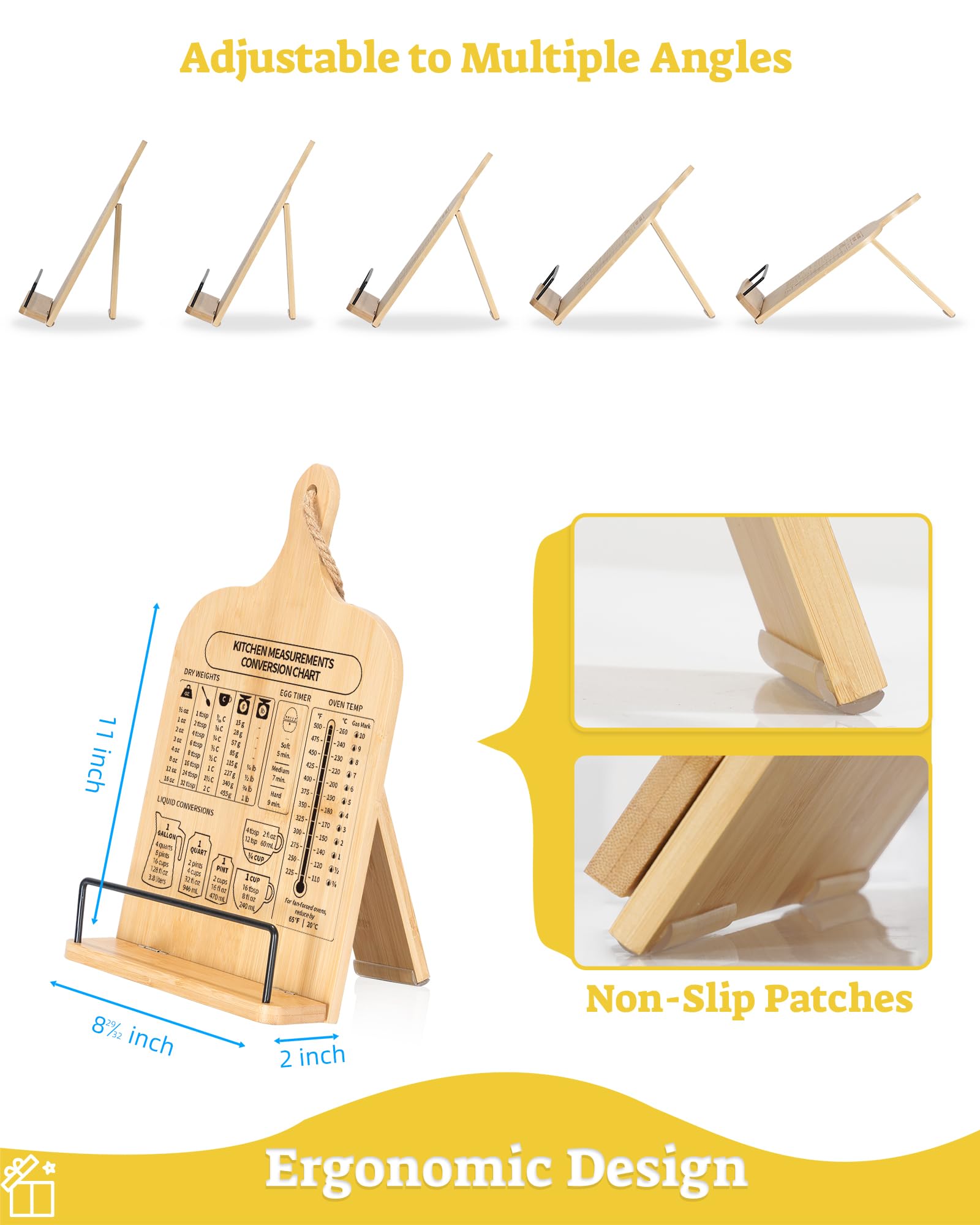 IKEDAS Soporte de libro de cocina de bambú, idea de regalo práctico para amigos y parejas.