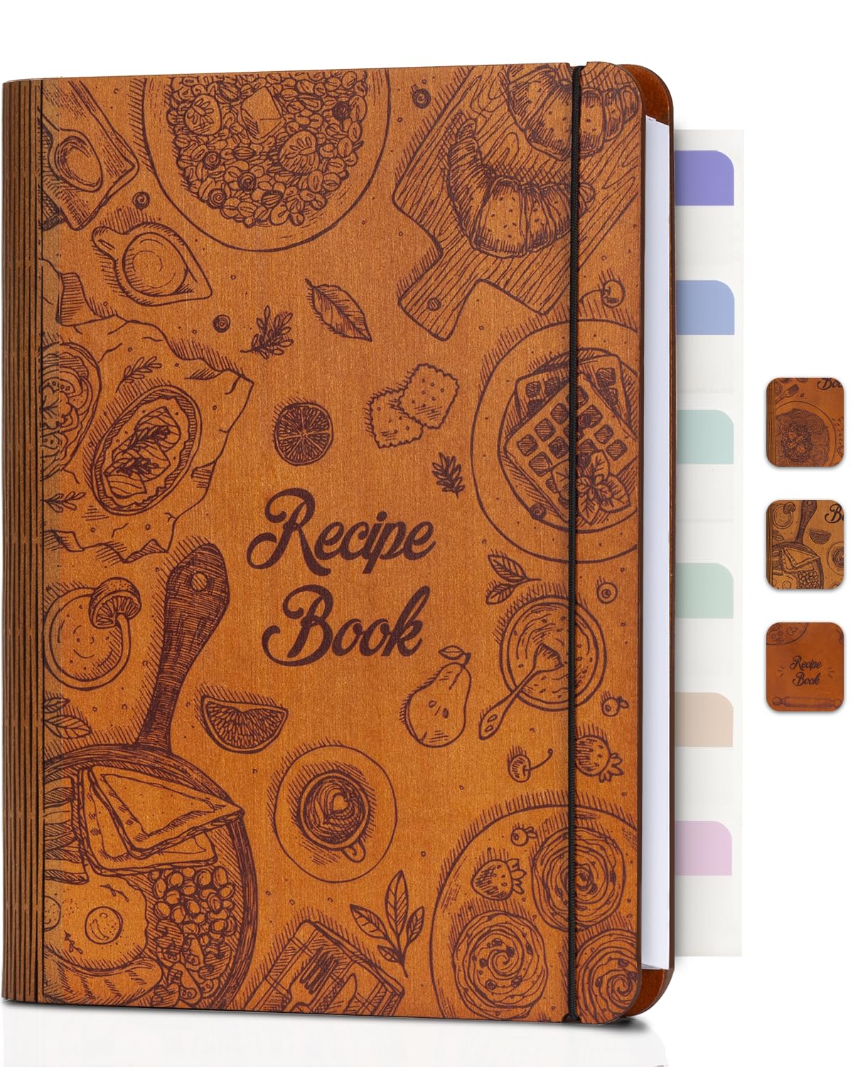 Ikedas libro de recetas en blanco, tapa de madera, ideal para conservar recetas familiares.