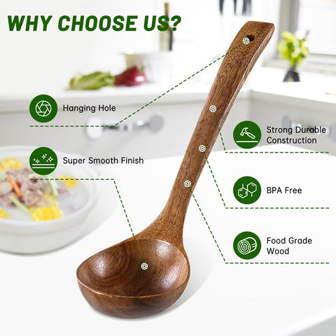 Cuchara para pasta de madera con agujero para escurrir fácilmente