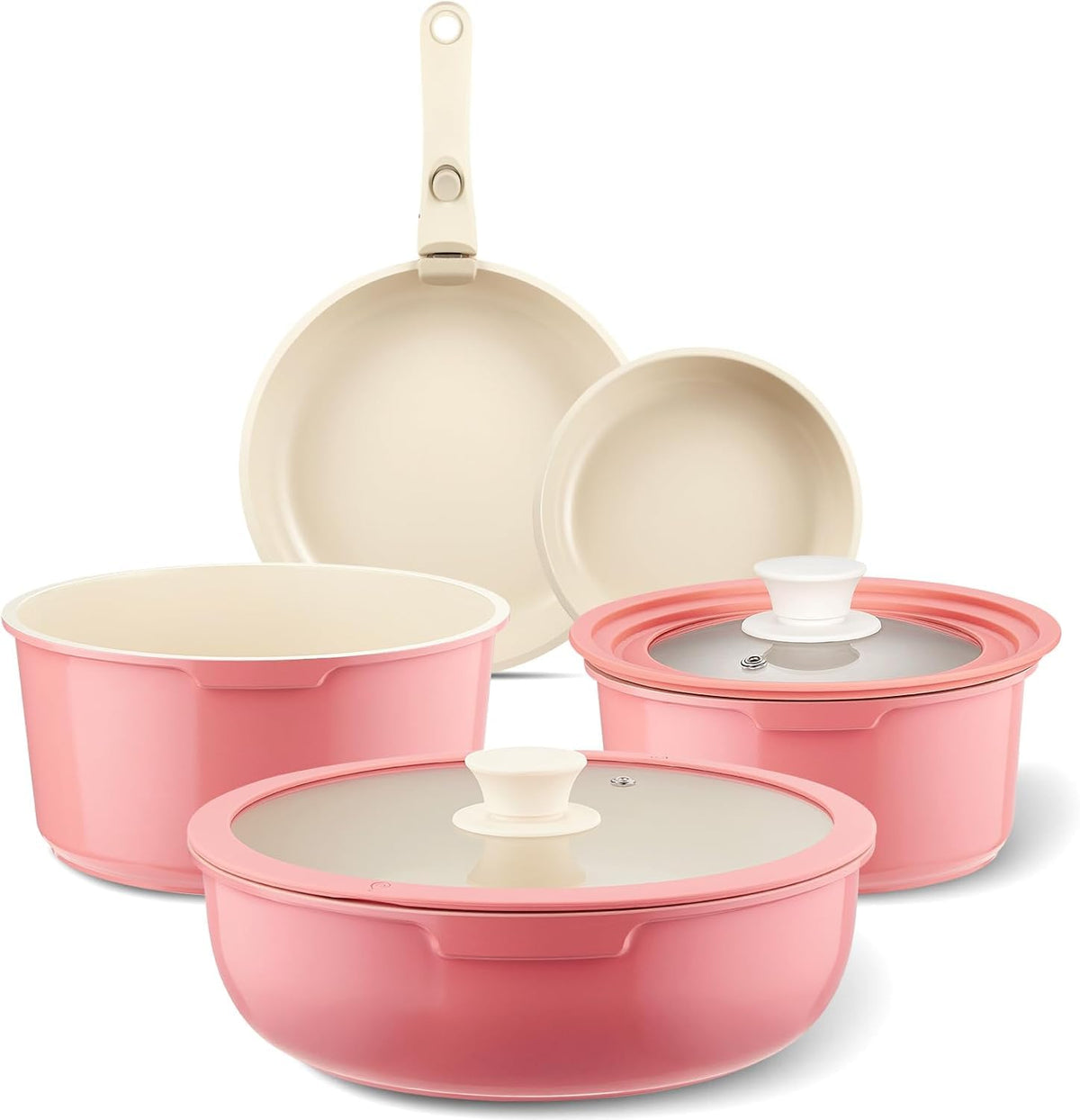 IKTU juego 19 piezas cerámicos rosa: antiadherente duradero para cocinar en casa.