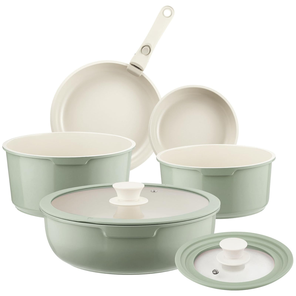IKTU juego de ollas cerámicas verde con mango desmontable para hornear o servir