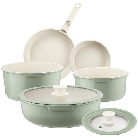 IKTU juego de ollas cerámicas verde con mango desmontable para hornear o servir