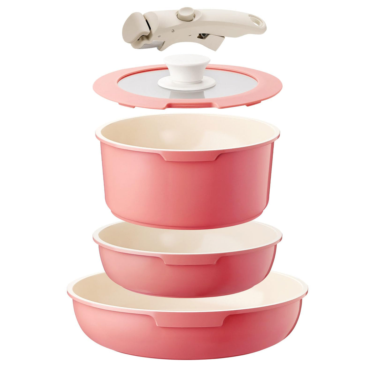 IKTU ollas y sarten cerámicas desmontables para ahorrar espacio en la cocina.